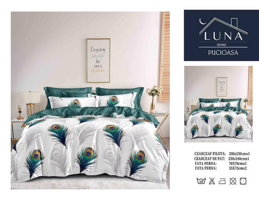 Set Lenjerie de Pat Luna Home Pucioasa – Model Pene de Păun