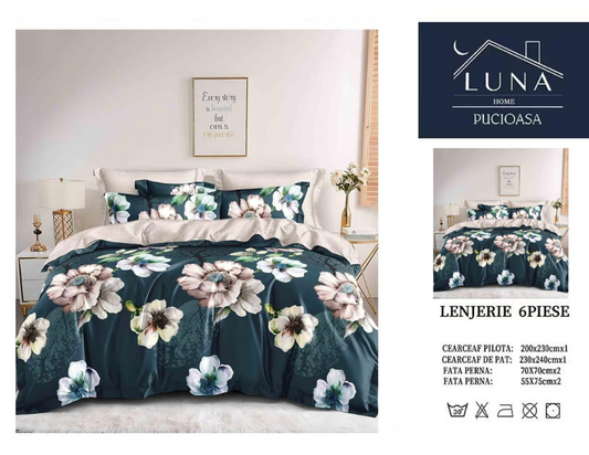 Set Lenjerie de Pat 6 Piese Luna Home Pucioasa – Model Floral Elegant