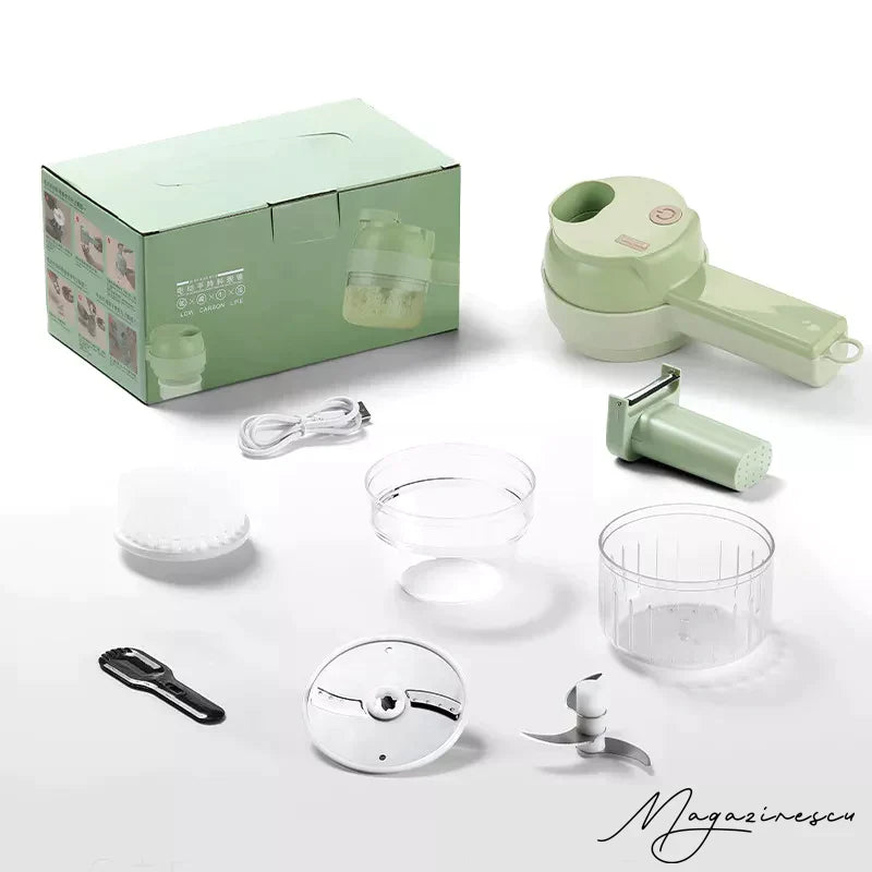 Tocator si maruntitor electric pentru diverse tipuri de alimente si legume 4 in 1, cu functii multiple, portabil, reincarcabil cu cablu usb