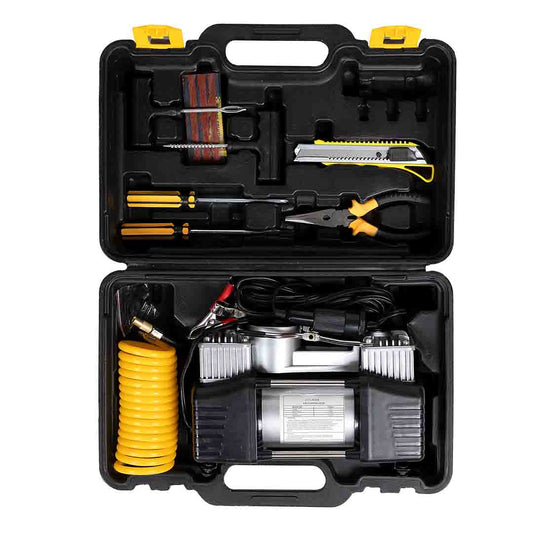 Kit pentru Pana Auto, Compresor 12V, 2 Cilindrii, 150 PSI + 7 Accesorii Pana