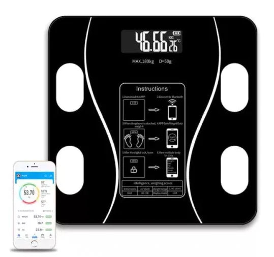 Cantar Bluetooth cu analiza corporala, display LED, sticla