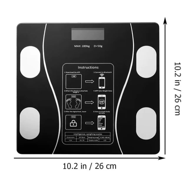 Cantar Bluetooth cu analiza corporala, display LED, sticla