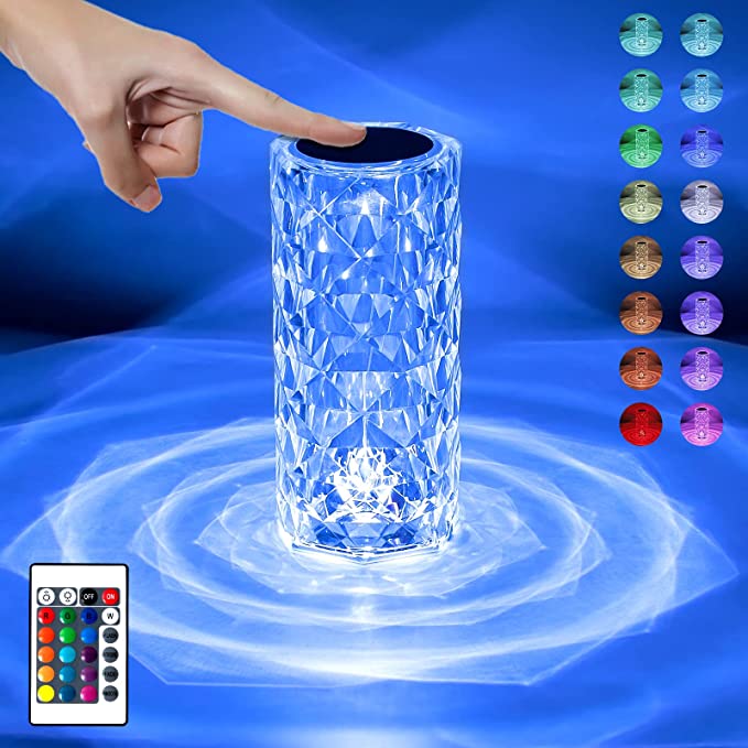 Lampa ambientala Cristal LED, Crystal Diamond RGB 16 culori, control Touch, acumulator 1500mah - 12 ore de utilizare, incarcare USB-C