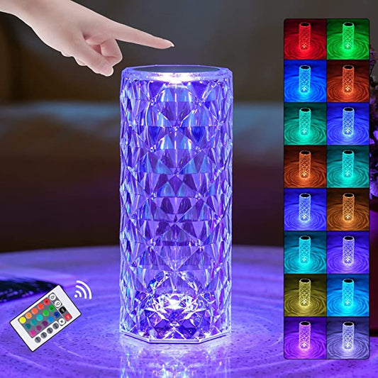 Lampa ambientala Cristal LED, Crystal Diamond RGB 16 culori, control Touch, acumulator 1500mah - 12 ore de utilizare, incarcare USB-C
