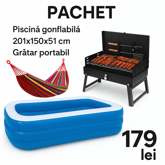 Pachet de vară – Piscină gonflabilă + Grătar portabil + Hamac