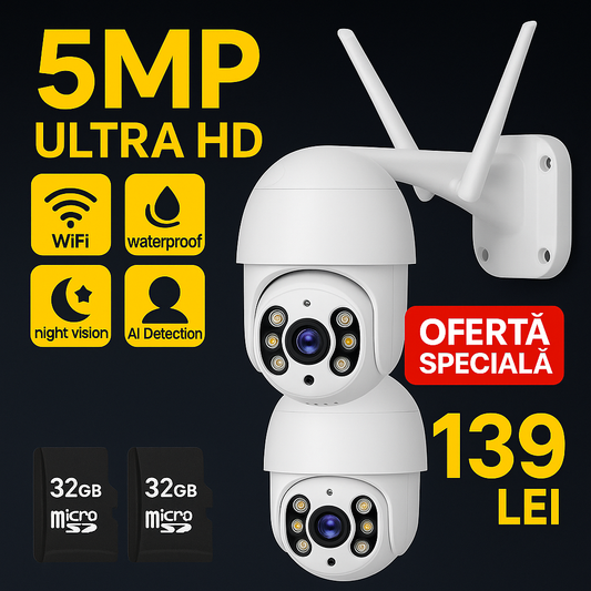 Pachet 2 Camere Supraveghere 5MP + 2 Carduri 32GB