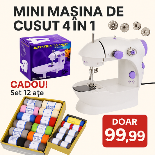 Mini Mașină de Cusut 4 în 1 + CADOU Set 12 Ațe