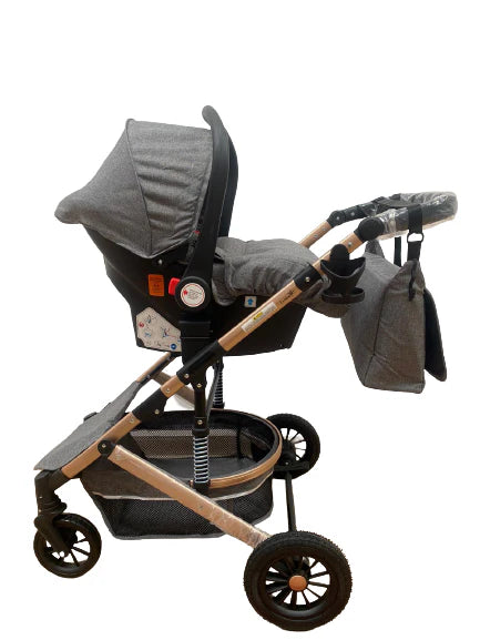 Carucior 3 in 1 transformabil, cadrul aluminiu cu suspensii 0-36 luni , culoare GRI