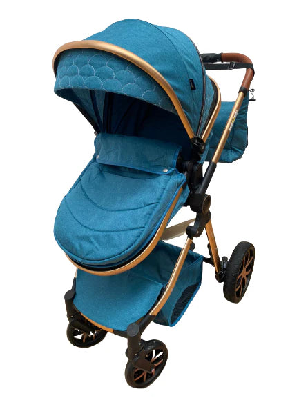 Carucior model 3 in 1 , cu inchidere super compacta si accesorii, culoare Turcoaz