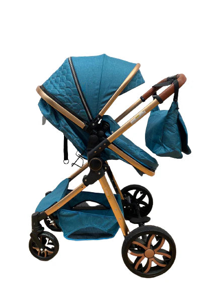 Carucior model 3 in 1 , cu inchidere super compacta si accesorii, culoare Turcoaz