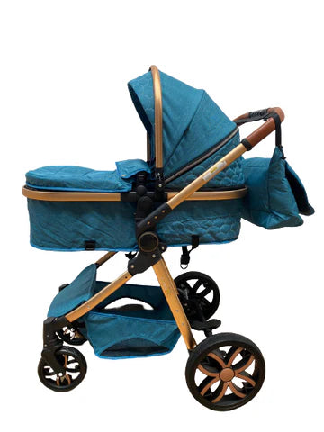 Carucior model 3 in 1 , cu inchidere super compacta si accesorii, culoare Turcoaz