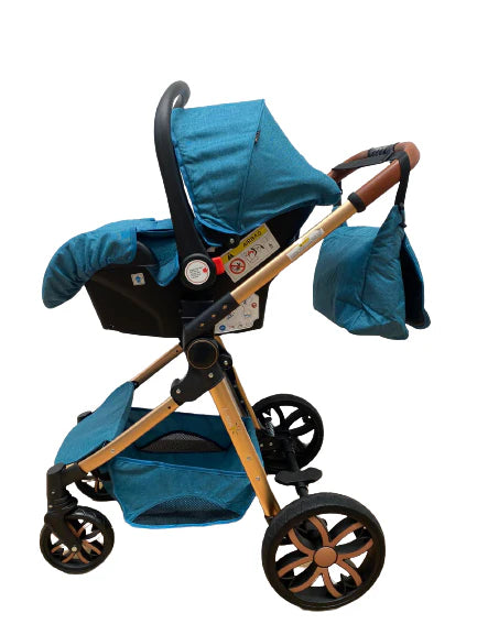 Carucior model 3 in 1 , cu inchidere super compacta si accesorii, culoare Turcoaz