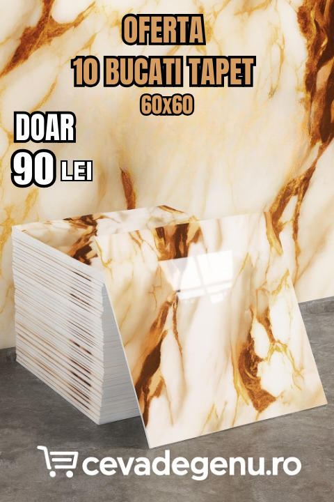 Set 10 Bucăți Tapet Marmură 3D Alb Auriu – Eleganță și Stil în Casa Ta