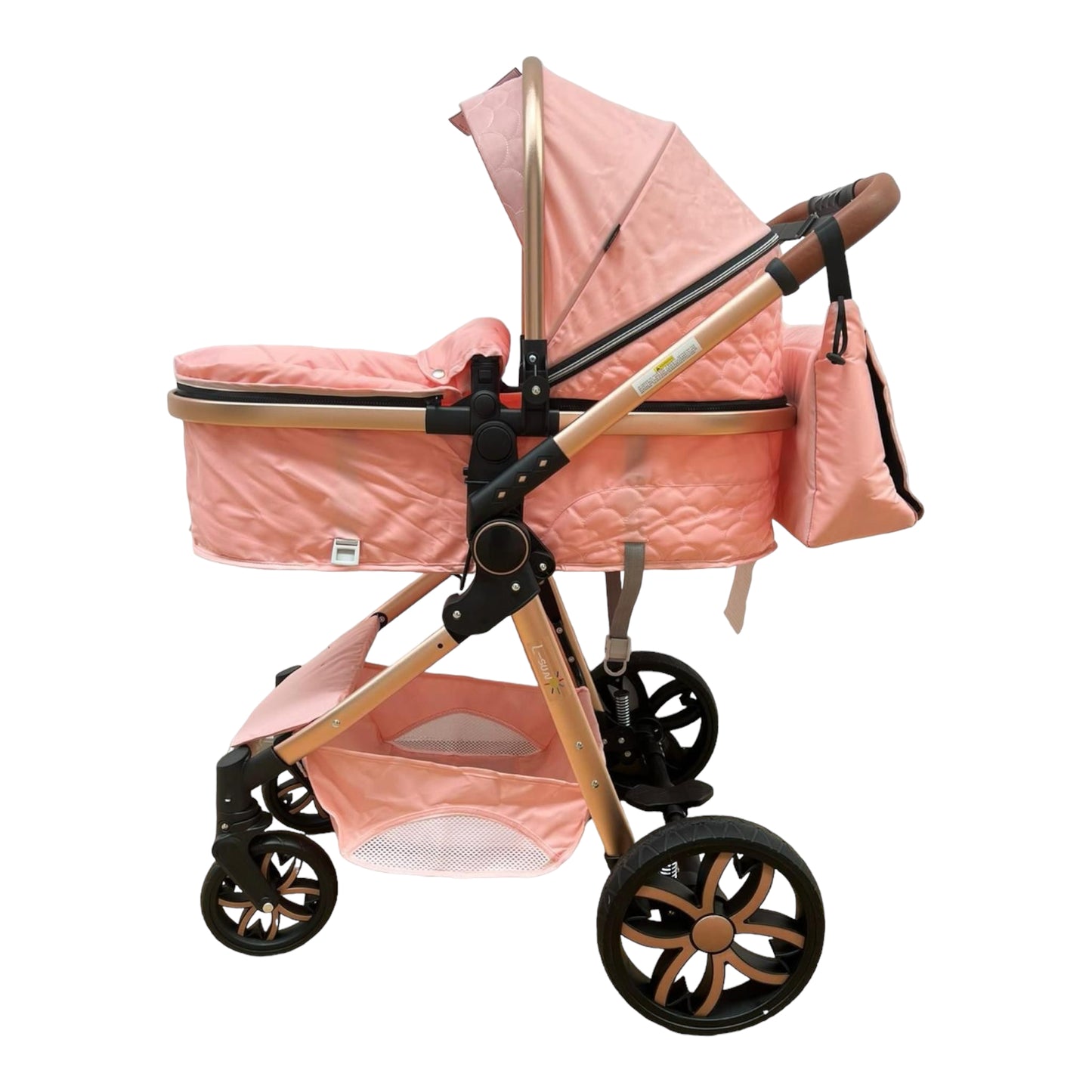 Carucior model 3 in 1 , cu inchidere super compacta si accesorii, culoare ROZ