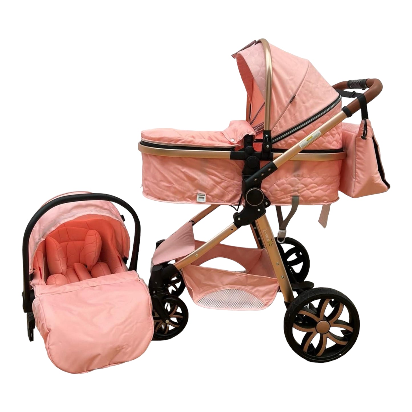 Carucior model 3 in 1 , cu inchidere super compacta si accesorii, culoare ROZ