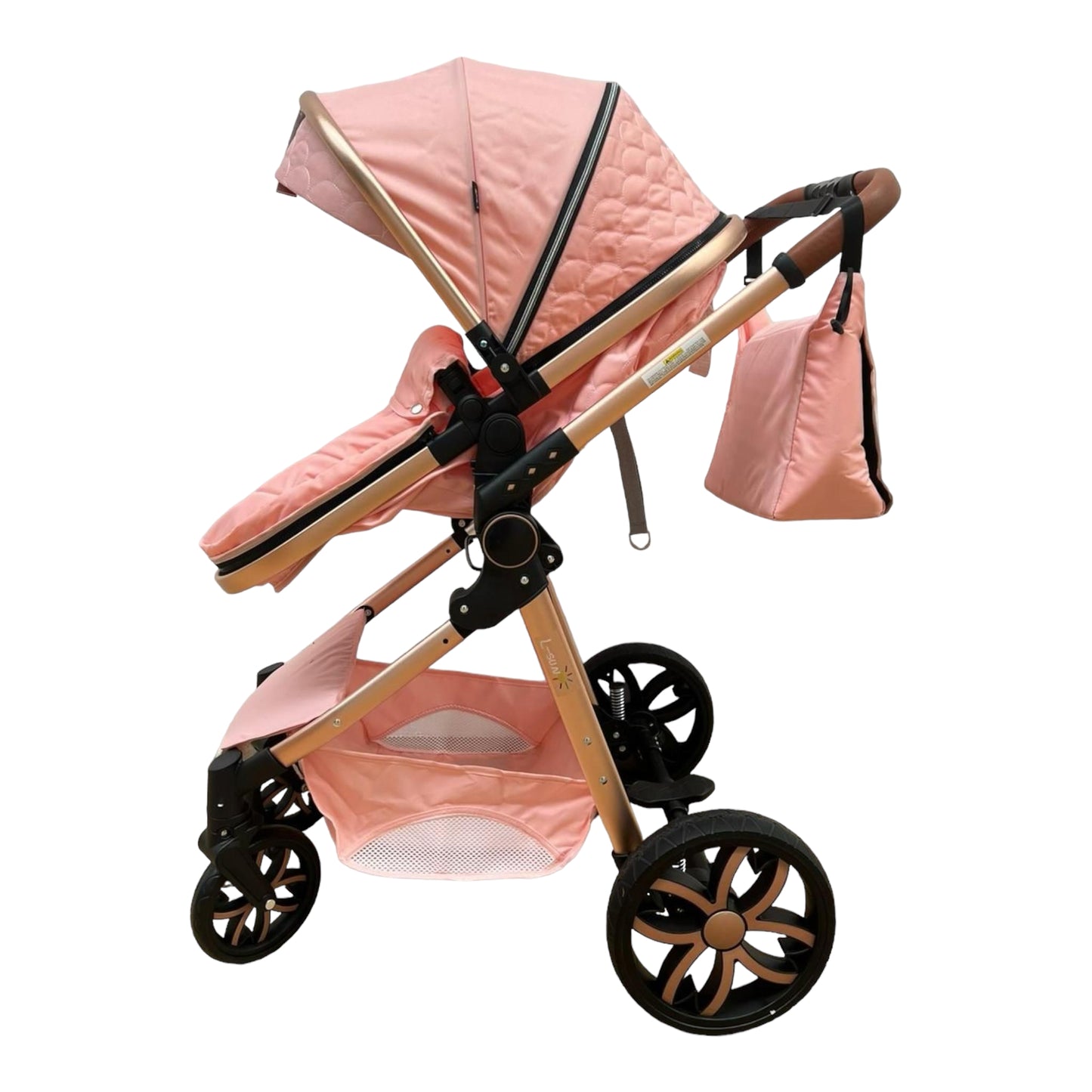 Carucior model 3 in 1 , cu inchidere super compacta si accesorii, culoare ROZ