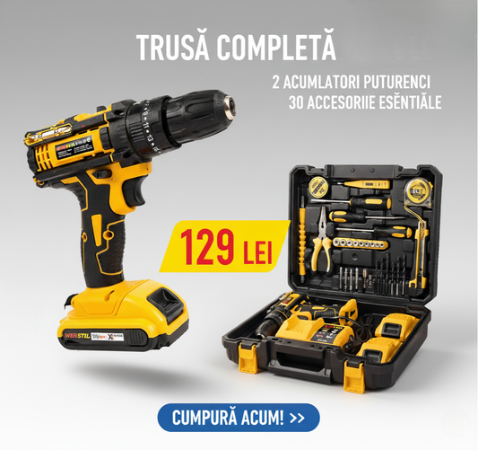 Trusa Bormasina cu 2 Acumulatori 36V 5Ah, Autofiletanta cu Percutie cu 30 de accesorii