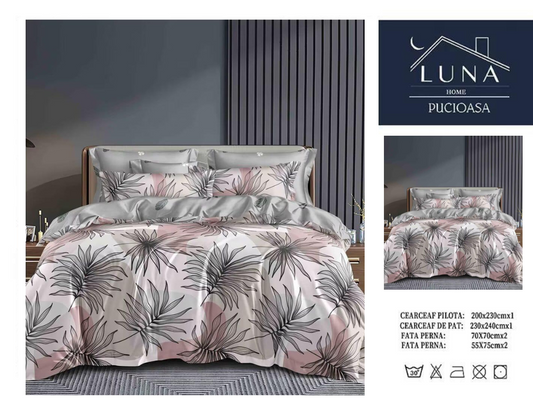 Set Lenjerie de Pat Luna Home Pucioasa – Model Frunze Abstracte