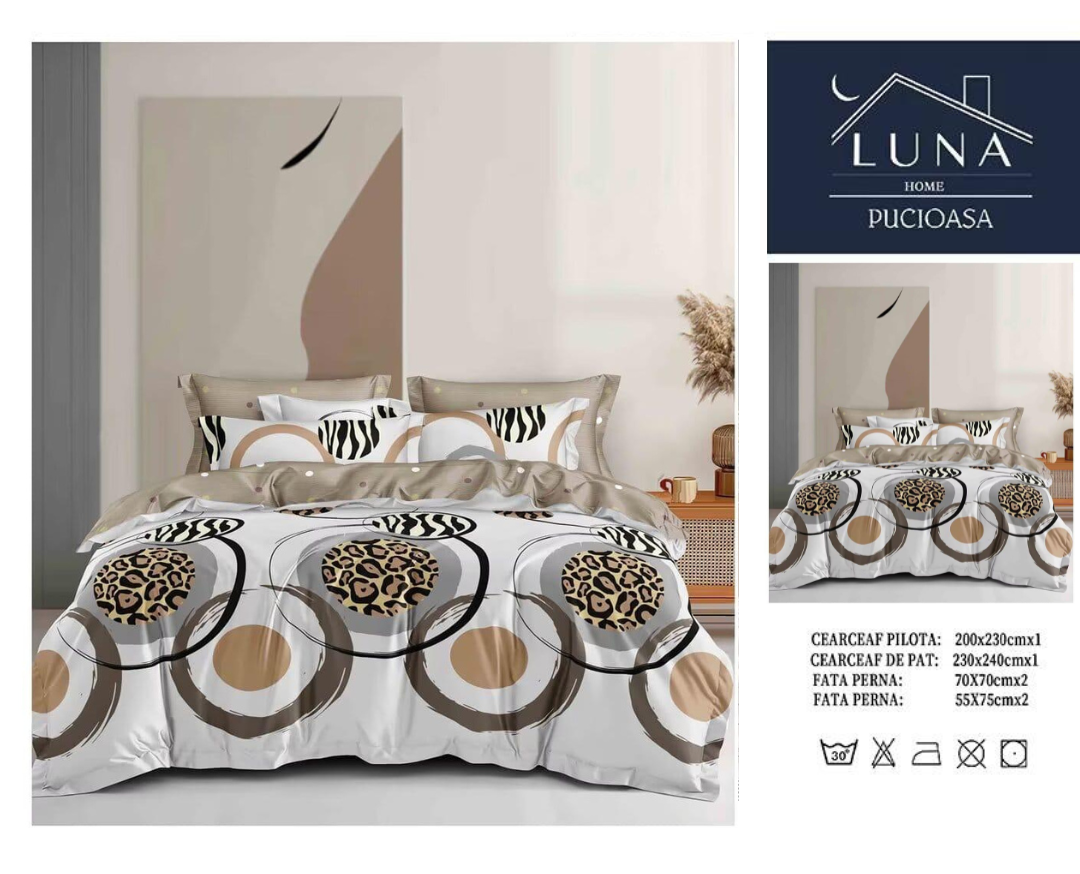 Set Lenjerie de Pat Luna Home Pucioasa – Model Cercuri Animal Print