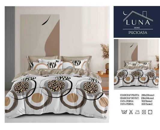 Set Lenjerie de Pat Luna Home Pucioasa – Model Cercuri Animal Print