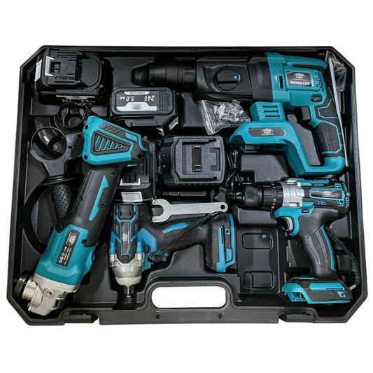 Trusa competa 4 Piese 24V 5AH cu Rotopercutor Bormasina Autofiletanta de impact si Flex