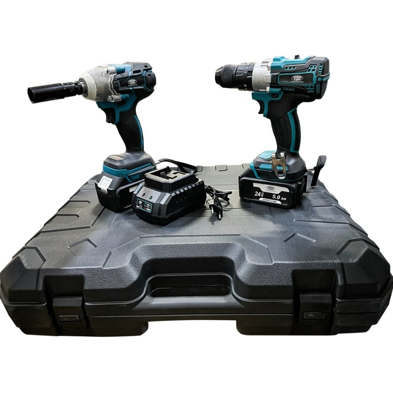Trusa competa 4 Piese 24V 5AH cu Rotopercutor Bormasina Autofiletanta de impact si Flex