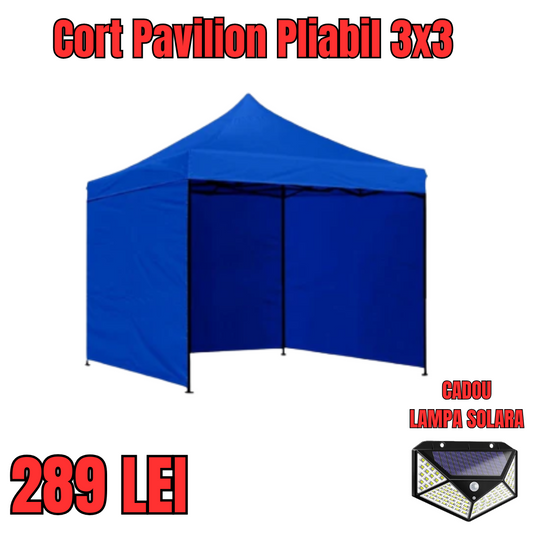 Cort Pavilion 3x3m albastru Pliabil Cadru Metal pentru Curte, Gradina, Evenimente
