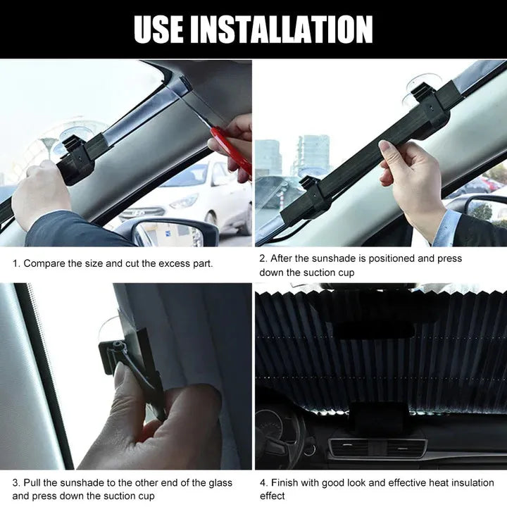 Parasolar Retractabil Parbriz Auto, cu Ventuze, Pliabil 150 x 65 cm Impotriva Razelor UV