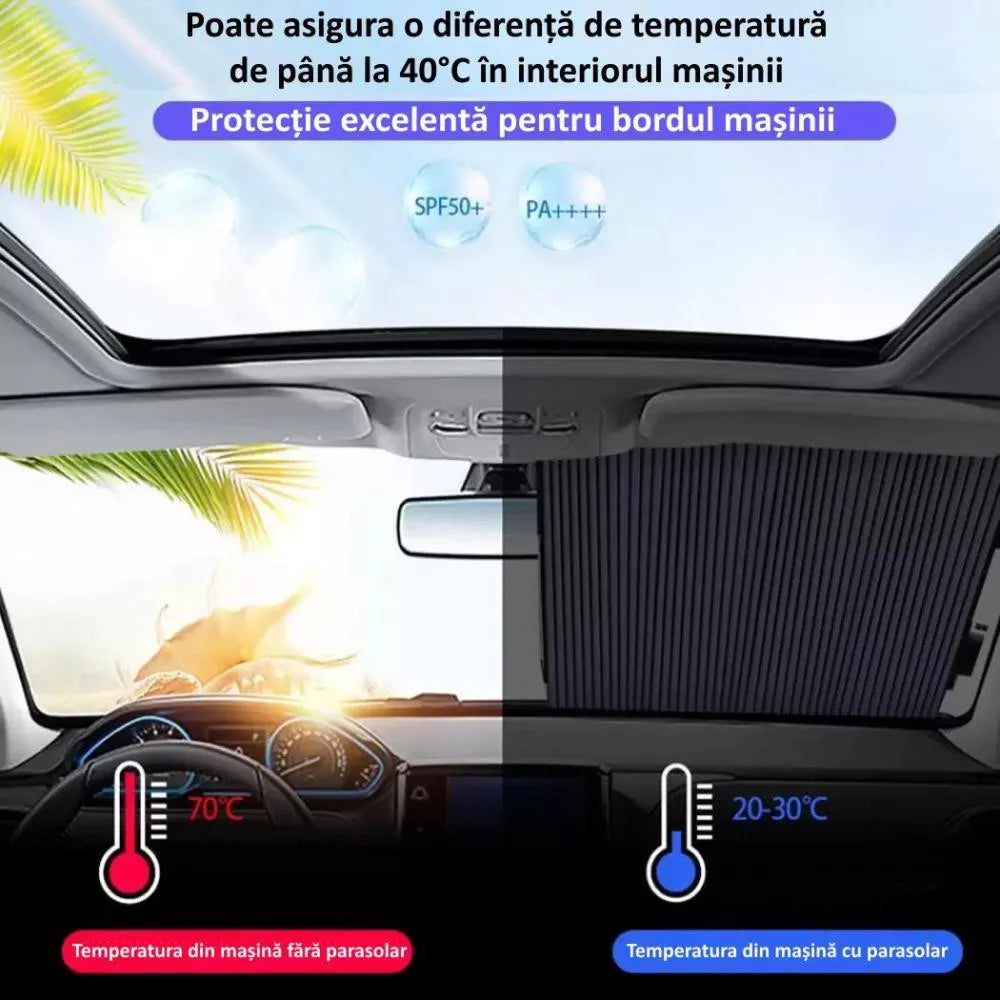 Parasolar Retractabil Parbriz Auto, cu Ventuze, Pliabil 150 x 65 cm Impotriva Razelor UV