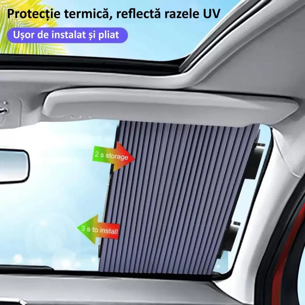 Parasolar Retractabil Parbriz Auto, cu Ventuze, Pliabil 150 x 65 cm Impotriva Razelor UV