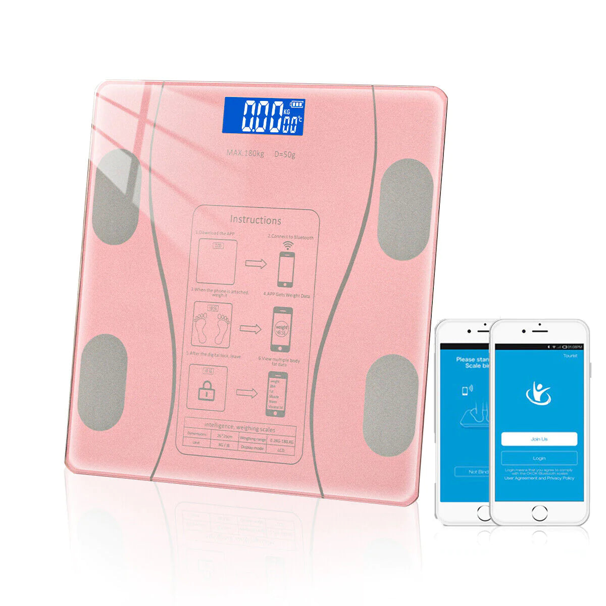 Cantar Bluetooth cu analiza corporala, display LED, sticla