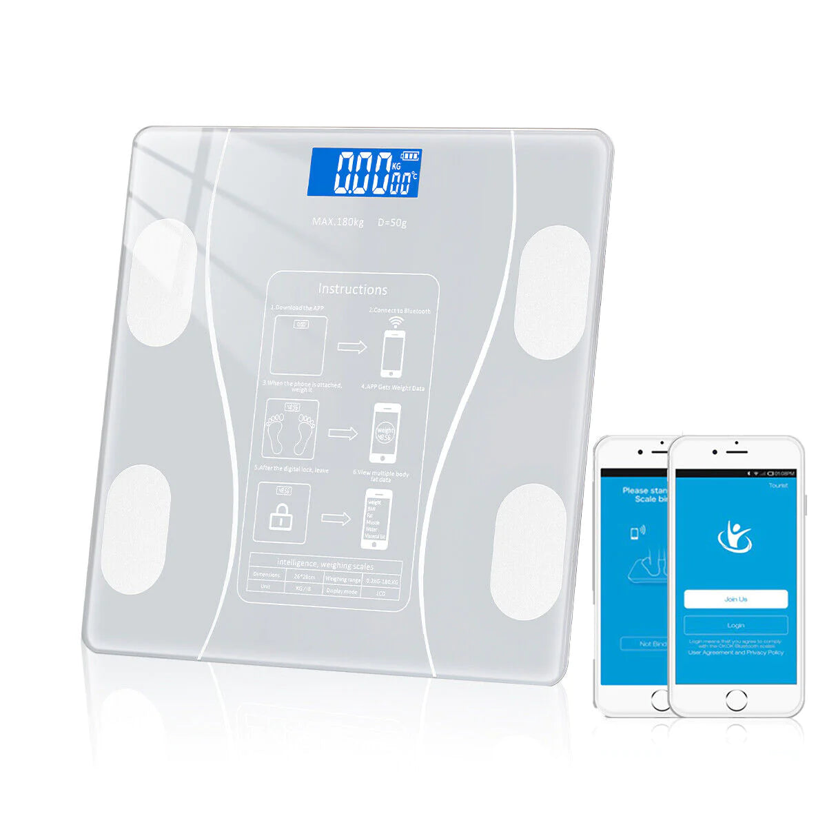 Cantar Bluetooth cu analiza corporala, display LED, sticla