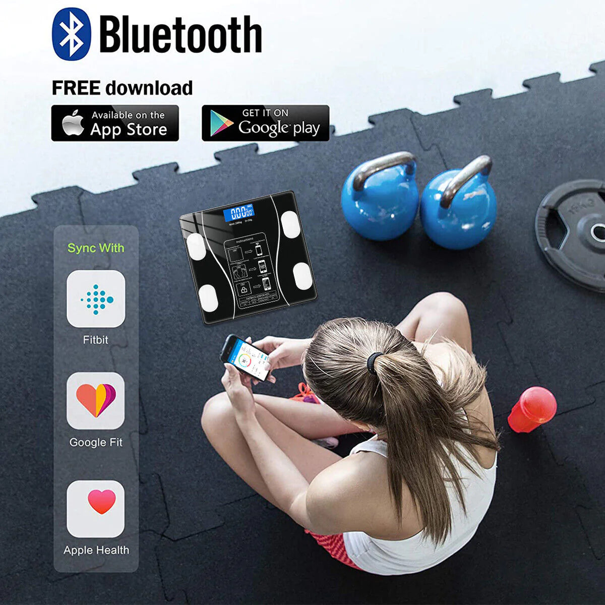 Cantar Bluetooth cu analiza corporala, display LED, sticla