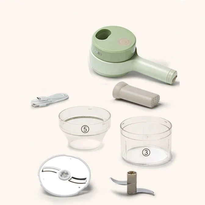 Tocator si maruntitor electric pentru diverse tipuri de alimente si legume 4 in 1, cu functii multiple, portabil, reincarcabil cu cablu usb