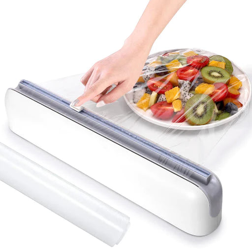 Dispenser folie alimentara stretch, cu ventuze si dispozitiv de taiere