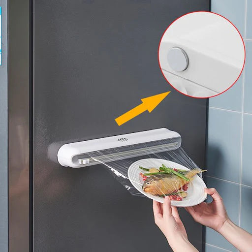 Dispenser folie alimentara stretch, cu ventuze si dispozitiv de taiere