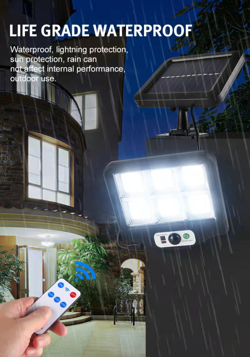 Set 5 Lampa solara + CADOU LANTERA - LED, cu panou solar, 128 - 6 COB, de exterior, senzor de miscare, telecomanda, Rezistenta la apa