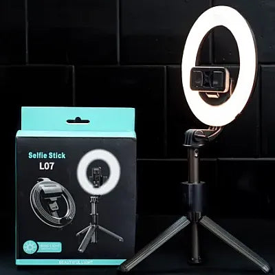Selfie stick L07 tip trepied cu lampa circulara pliabil si bluetooth