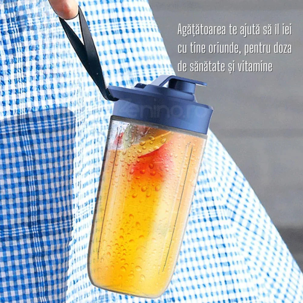 Mini Blender Portabil, 6 Lame, 400 ml, 2 Pahare, Incarcare USB, 18650 RPM, Bleumarin