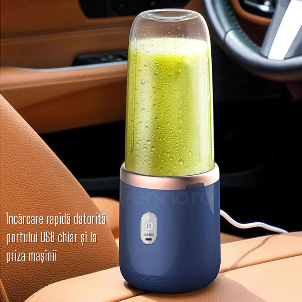 Mini Blender Portabil, 6 Lame, 400 ml, 2 Pahare, Incarcare USB, 18650 RPM, Bleumarin