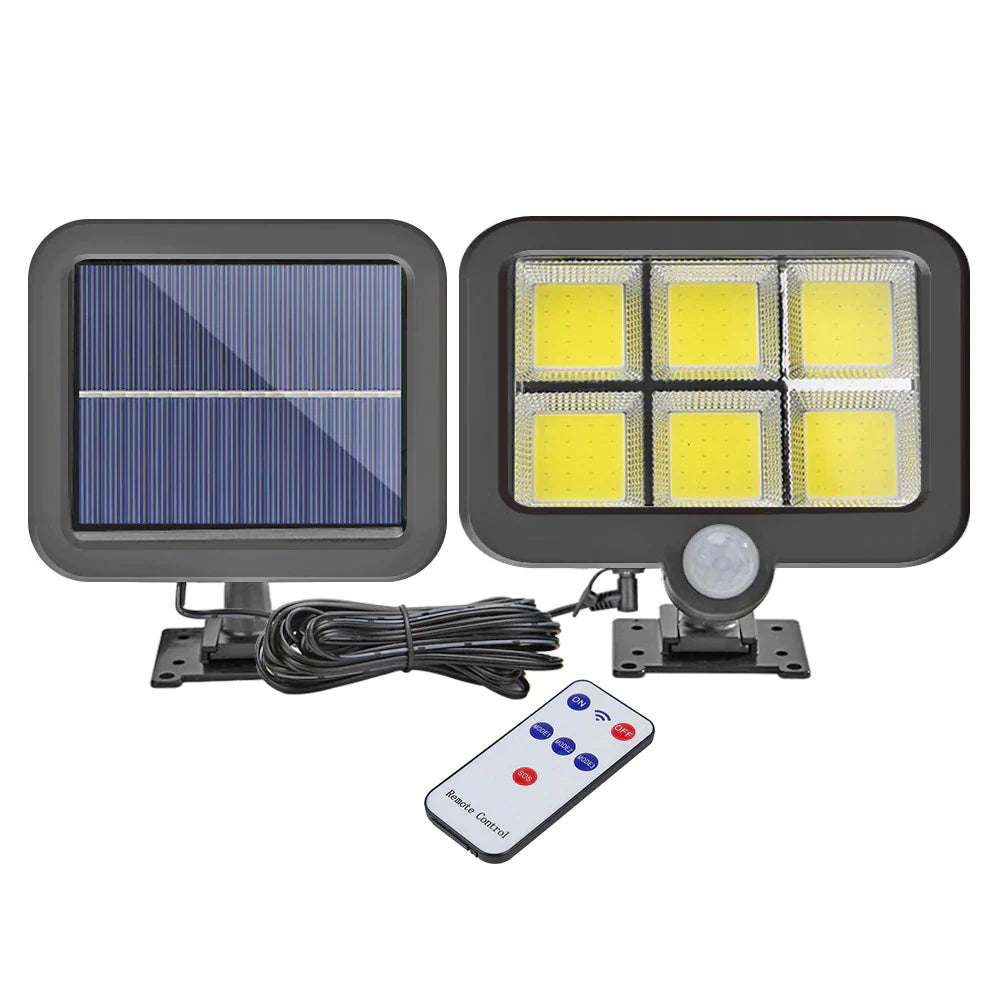 Set 5 Lampa solara + CADOU LANTERA - LED, cu panou solar, 128 - 6 COB, de exterior, senzor de miscare, telecomanda, Rezistenta la apa