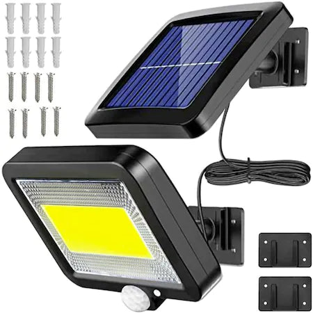 Set 5 Lampa solara + CADOU LANTERA - LED, cu panou solar, 128 - 6 COB, de exterior, senzor de miscare, telecomanda, Rezistenta la apa
