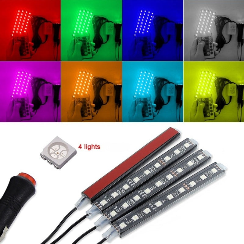 Sistem iluminare auto ambientala cu 4 benzi led si telecomanda