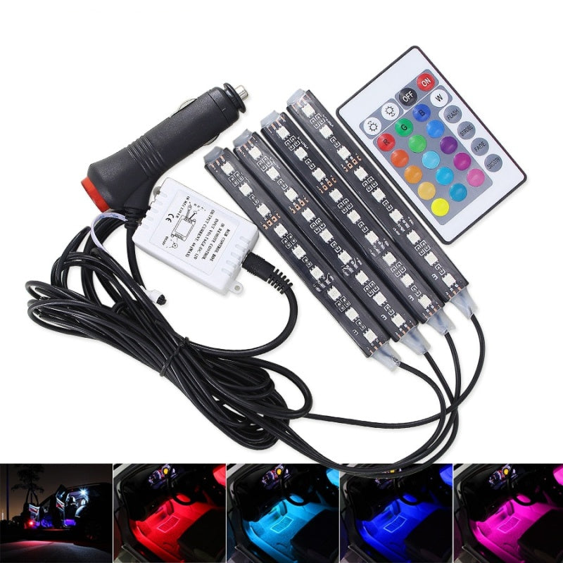 Sistem iluminare auto ambientala cu 4 benzi led si telecomanda