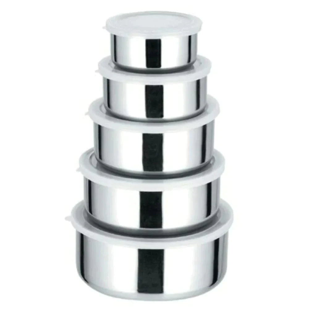 XSXS Set de 5 caserole alimentare, metalice, cu capac transparent, marimi diferite