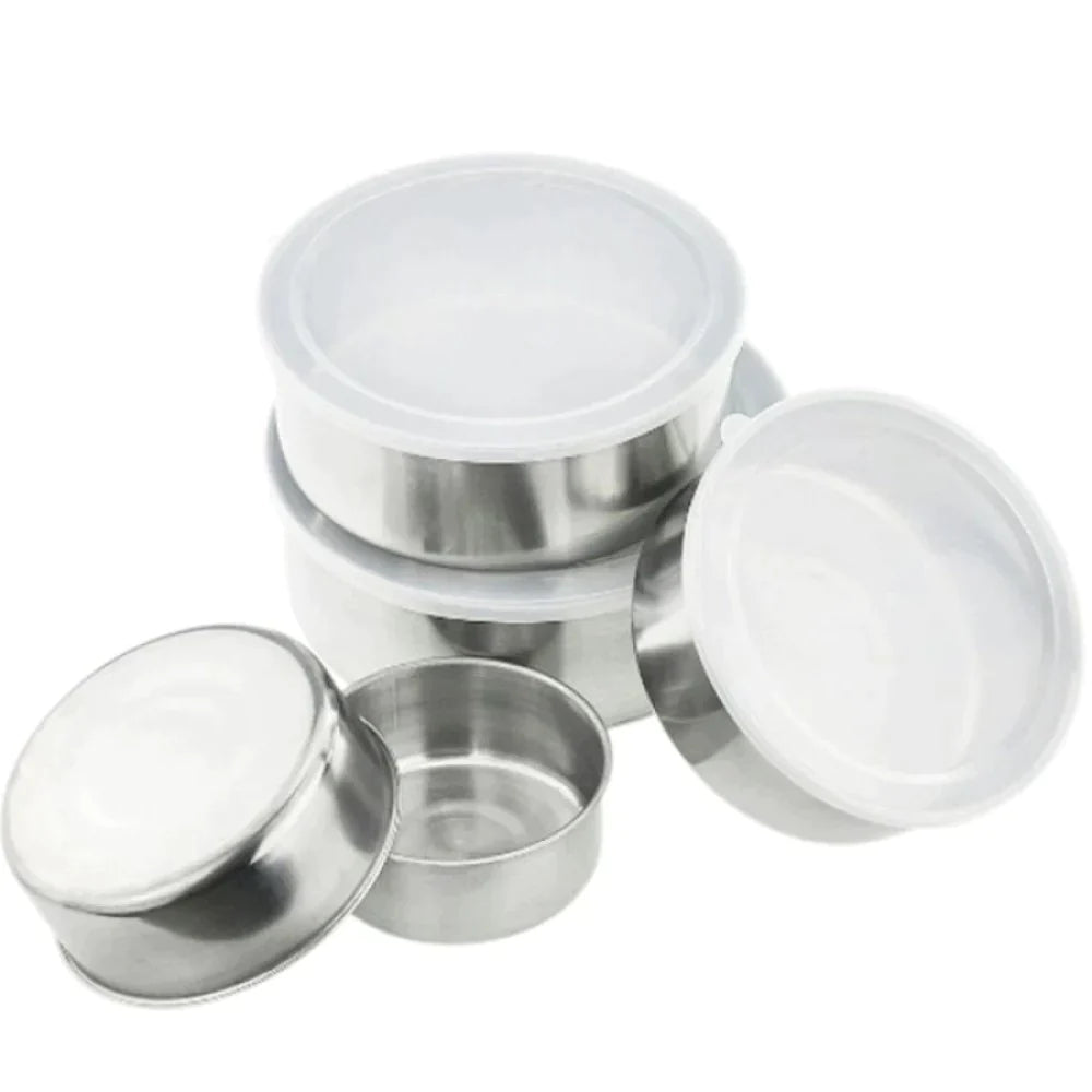 XSXS Set de 5 caserole alimentare, metalice, cu capac transparent, marimi diferite