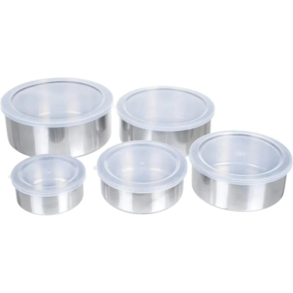 XSXS Set de 5 caserole alimentare, metalice, cu capac transparent, marimi diferite