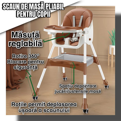 Scaun de masă 2 in 1 multifuncțional pentru bebeluși, Maro