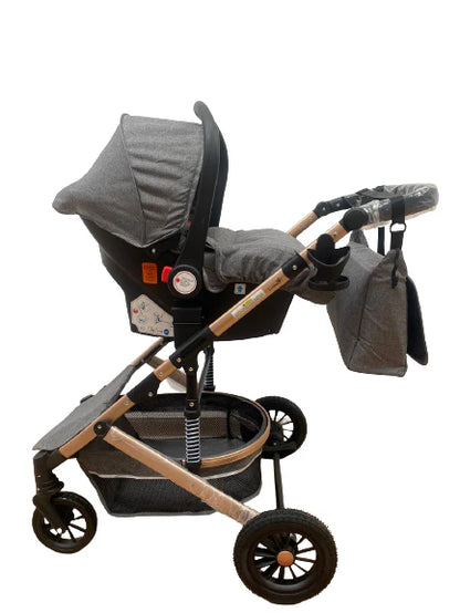 Carucior 3 in 1 transformabil, cadrul aluminiu cu suspensii 0-36 luni , culoare GRI