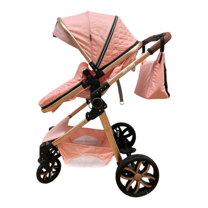 Carucior model 3 in 1 , cu inchidere super compacta si accesorii, culoare ROZ